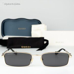 Gucci Women Sunglasses Gold Grey Rectangle GG1600S 001 BRAND NEW